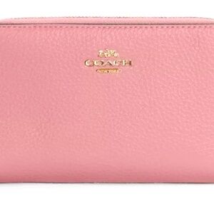 Coach C4124 Medium Id Zip Wallet in Pebble Leather, True Pink, Gold Hardware